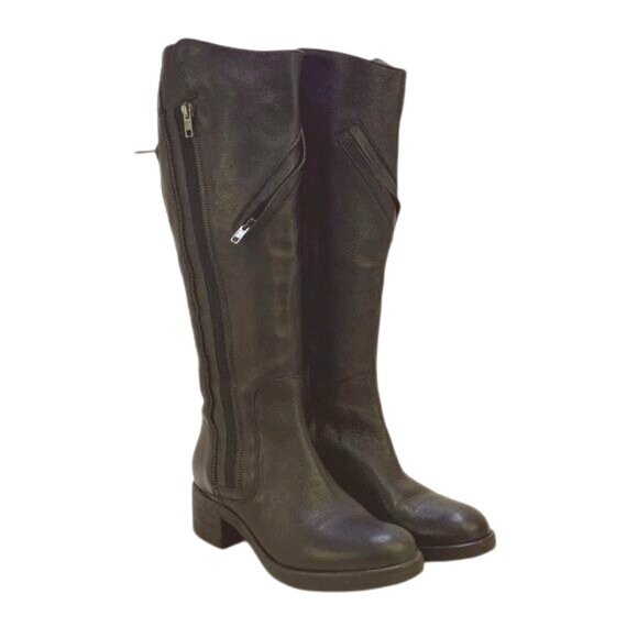 Vera Wang 'Evan' Black Leather Tall Riding Zippered Moto Boots Booties Sz 7 - Picture 1 of 10